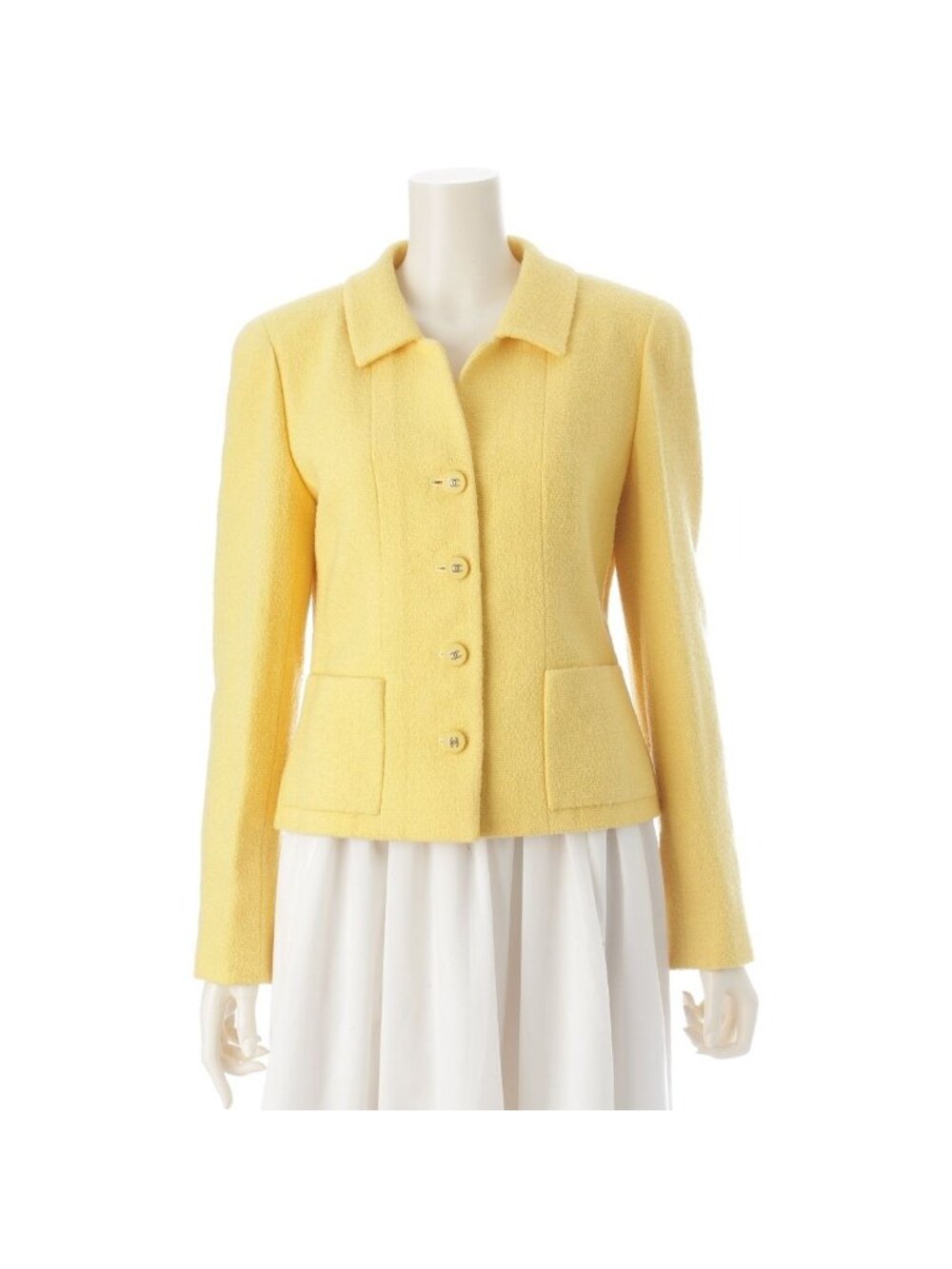 Chanel Wool Coco Button Tweed Tailored Jacket Yellow 38